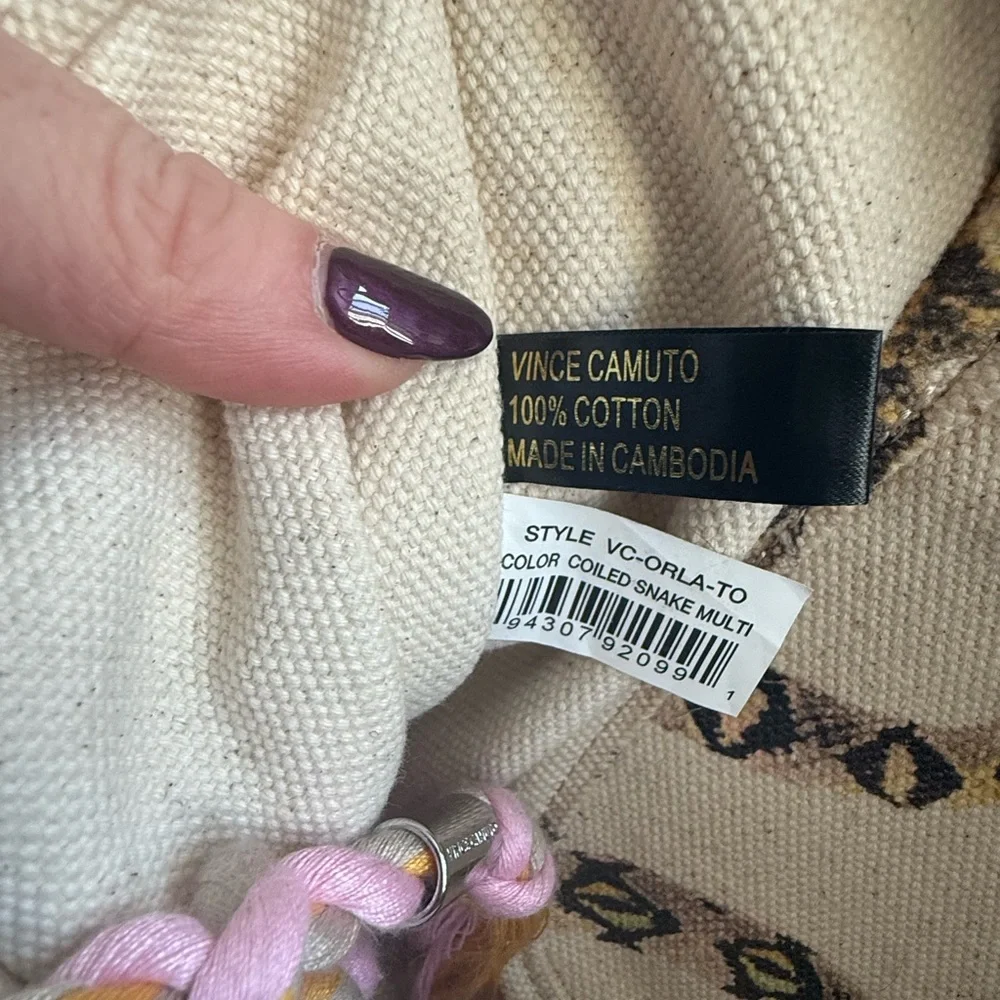 Vince Camuto Orla Color Coiled Snake Heavy Canvas Tote- Snake Design